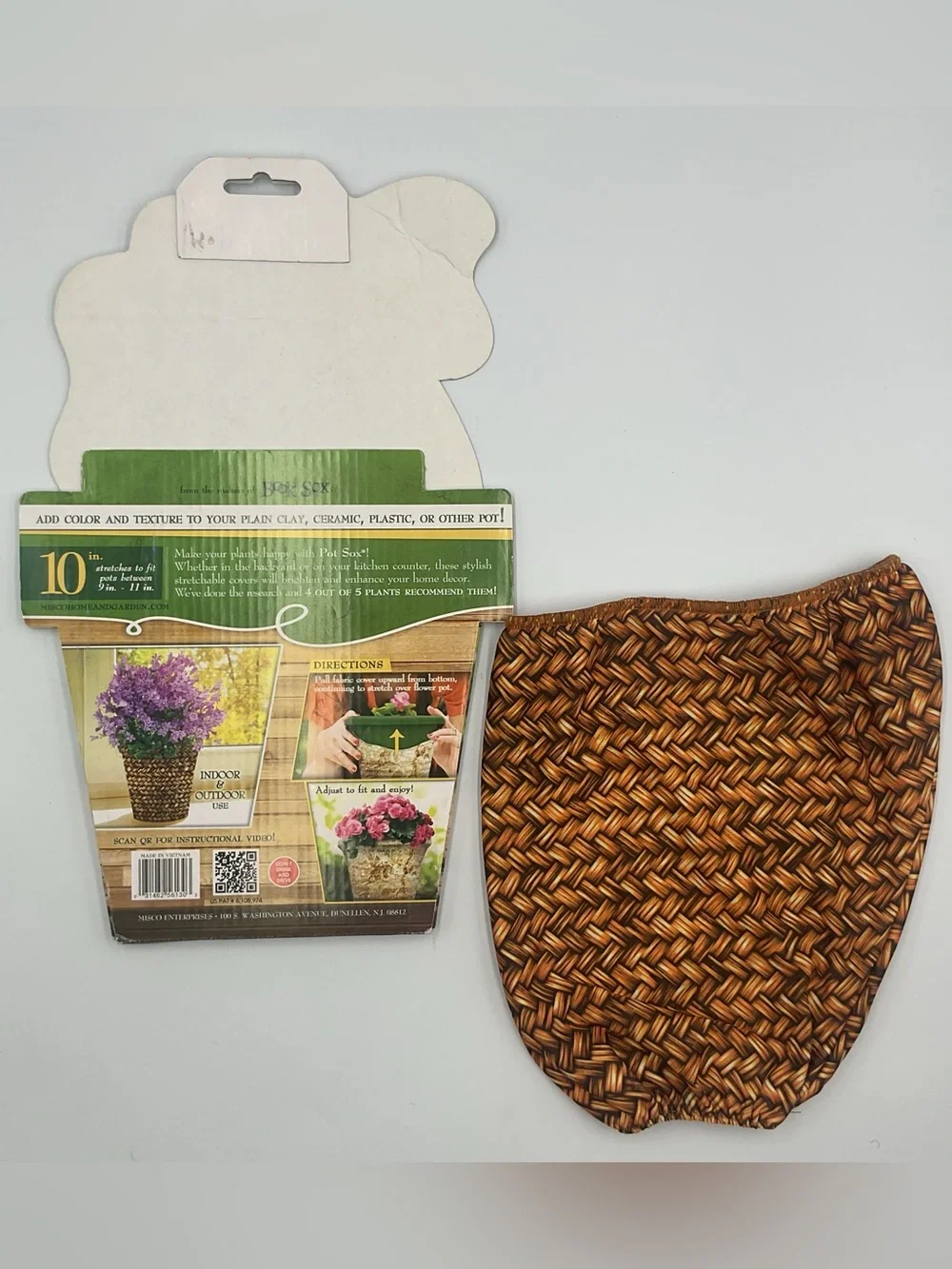 Lot x5 Pot Sox Cover  6”-10” Flower Pot Stretchable Washable Fabric Brown Wicker